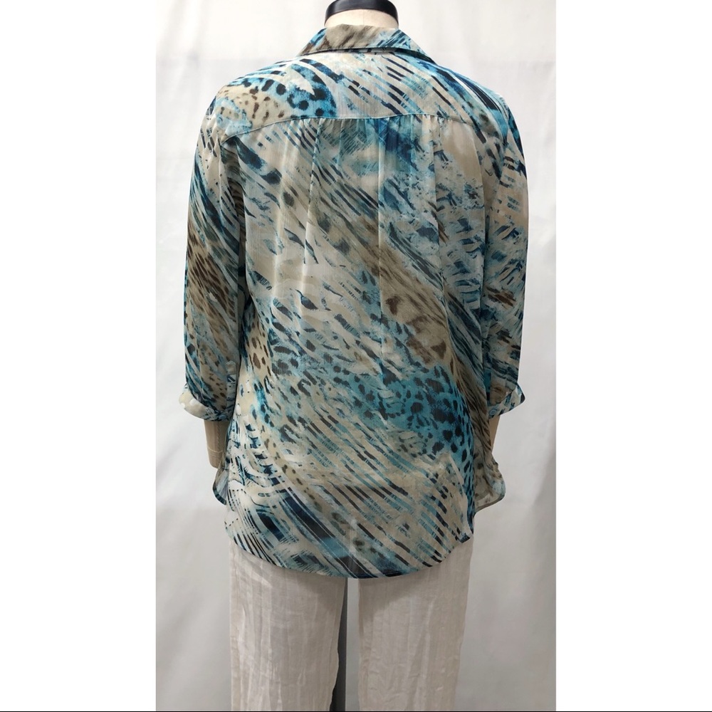 Chico's Blue Cream Animal Print Burnout Blouse - Picture 4 of 15